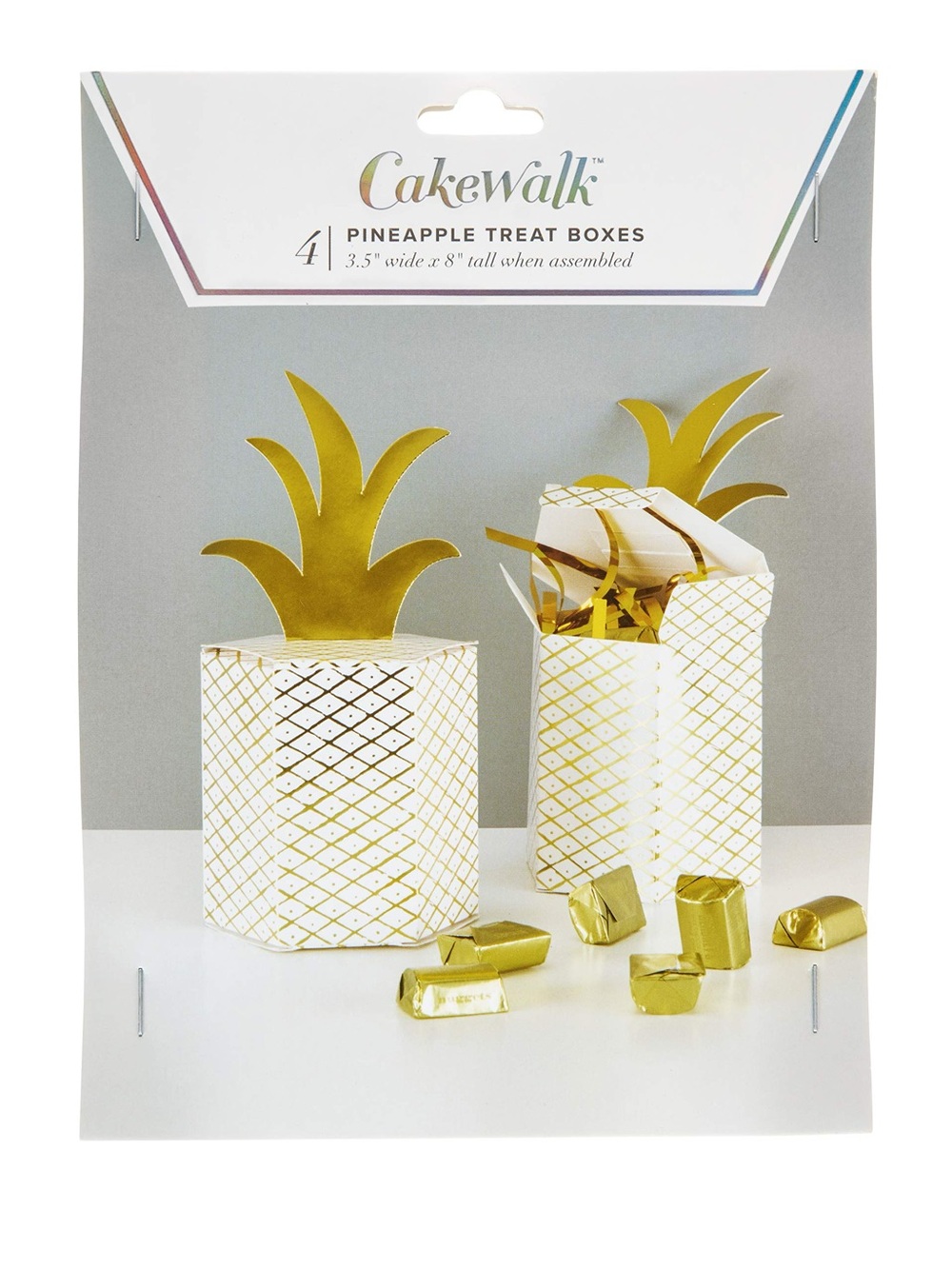 New 4 Cakewalk Pineapple Crush Treat Box, Gold - Treat Boxes Party Favor